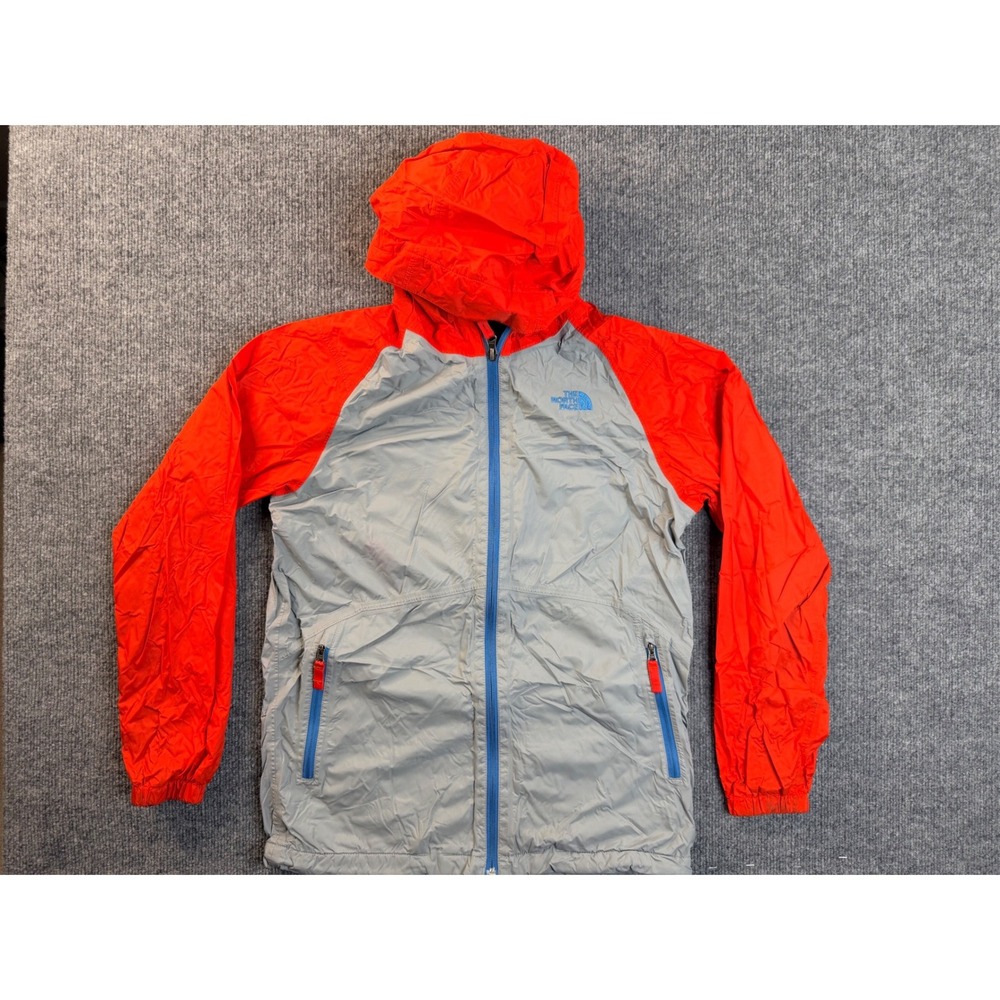 The North Face Boys L 14/16 Gray Orange DryVent Hooded Windbreaker Jacket Zip Up